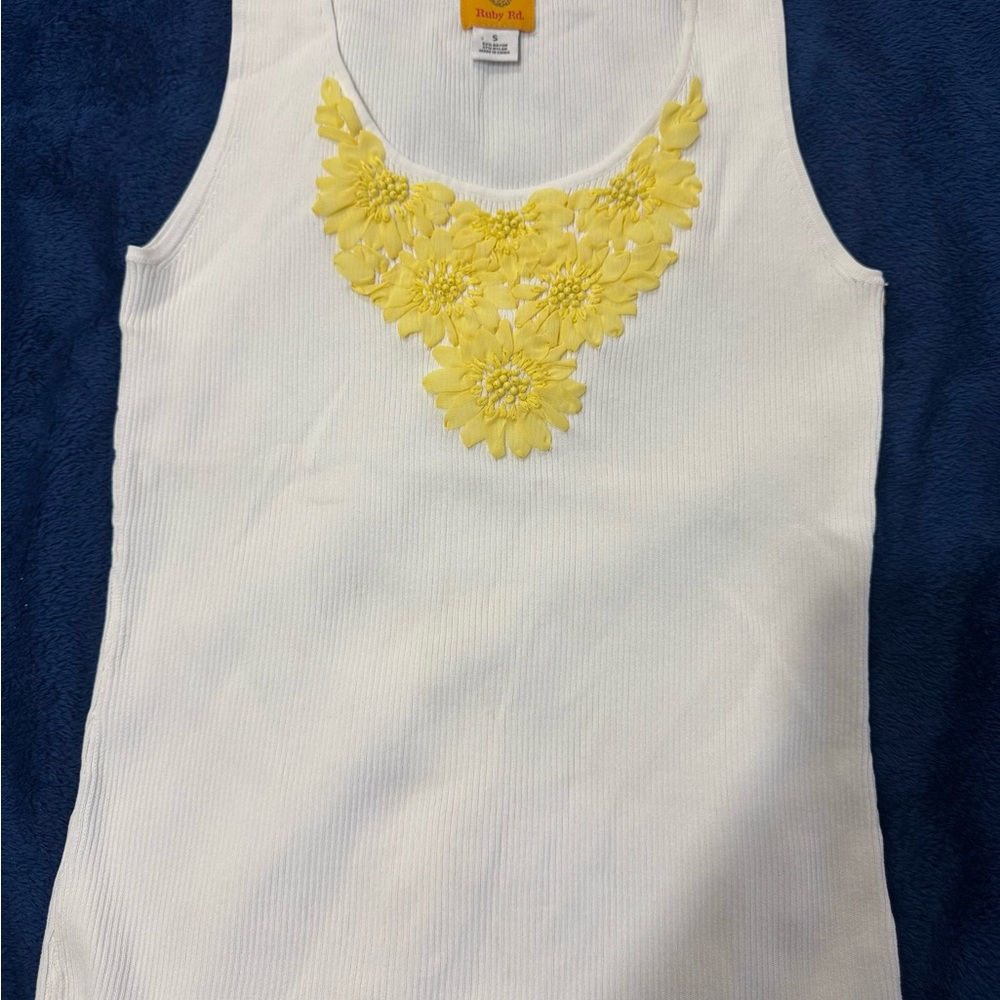 Ruby Rd. White Tank Top with Yellow Floral Accents